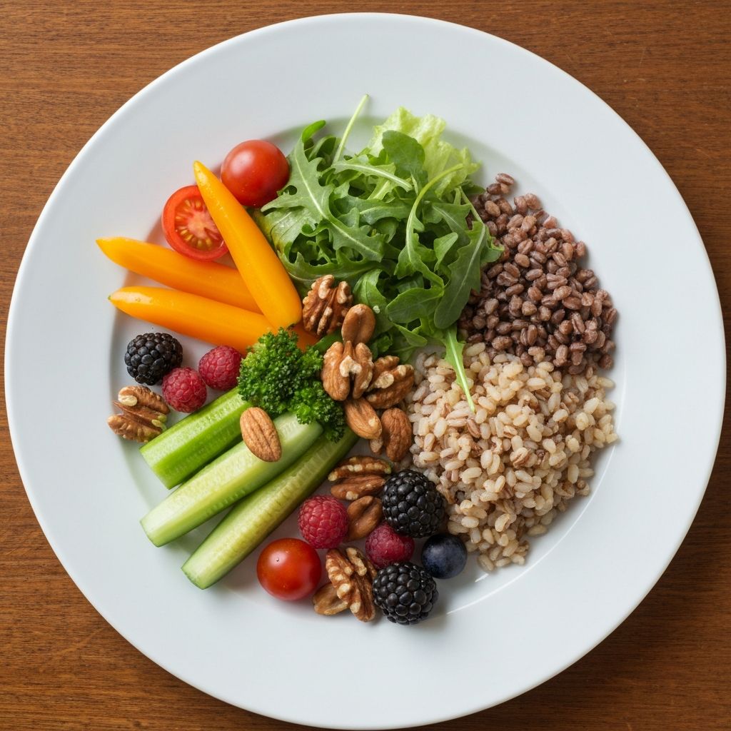 Fresh vibrant balanced meal with vegetables and whole grains
